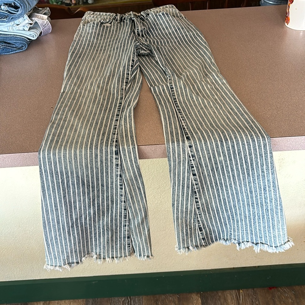 Striped pair of flare jeans